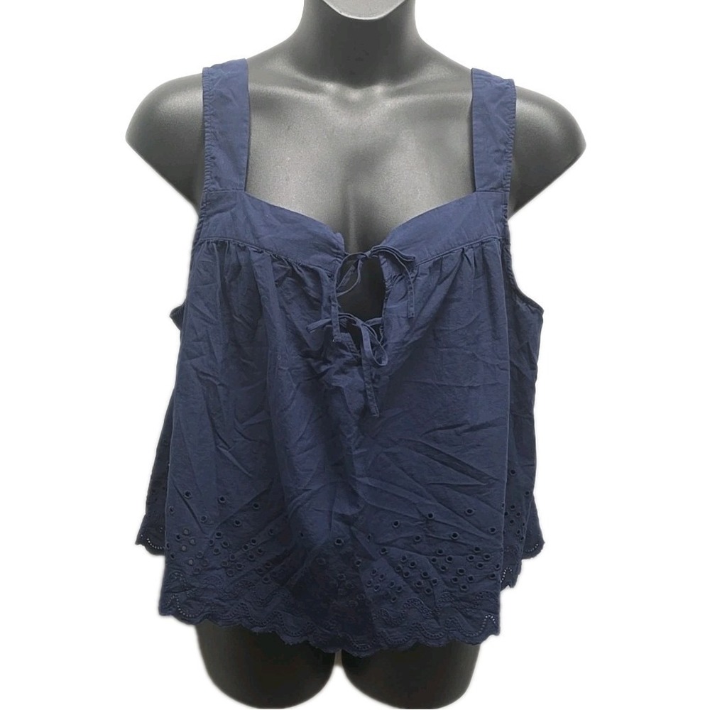 Torrid Navy Eyelet Tie Front Tank Top Scalloped Hem sz 1 Boho Coastal Festival